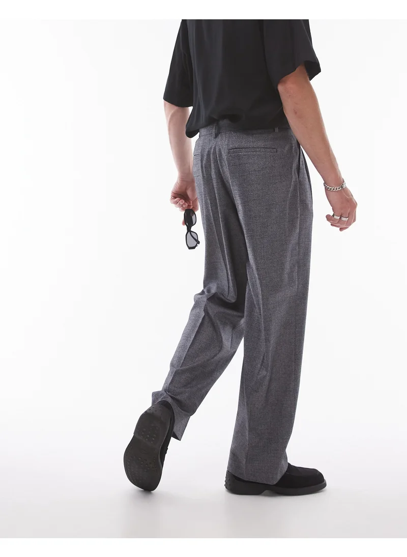 TOPMAN Wide Leg Cross Hatch Suit Trouser In Grey -