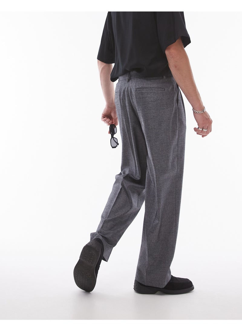 TOPMAN Wide Leg Cross Hatch Suit Trouser In Grey -  - Image 2