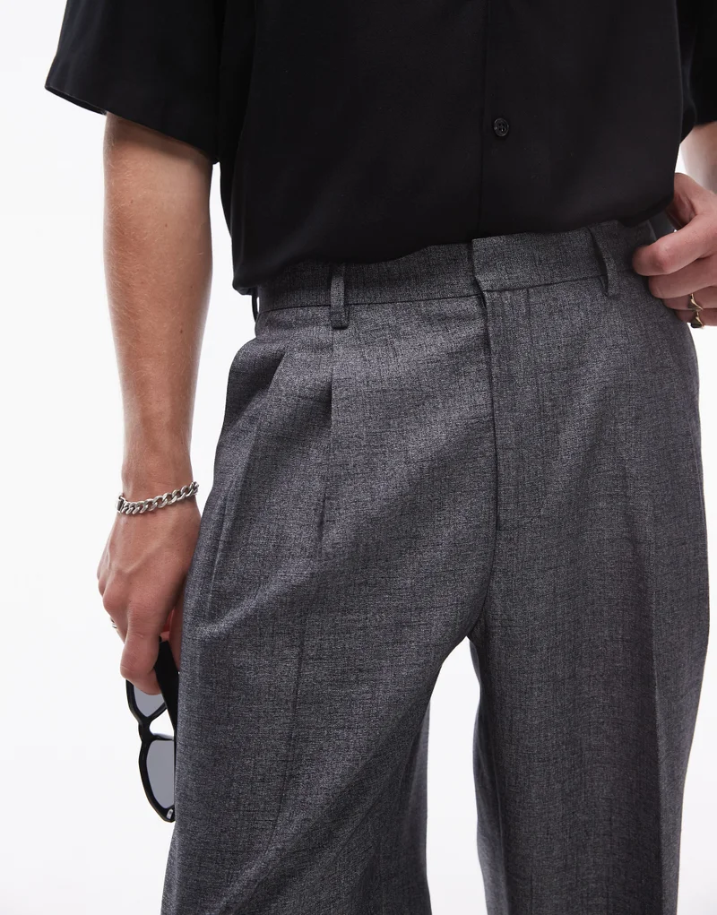 TOPMAN Wide Leg Cross Hatch Suit Trouser In Grey -