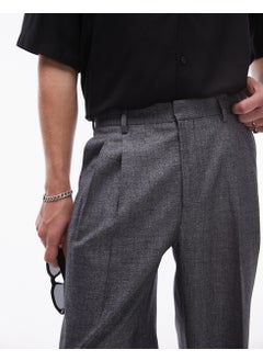 TOPMAN Wide Leg Cross Hatch Suit Trouser In Grey -  - Image 3