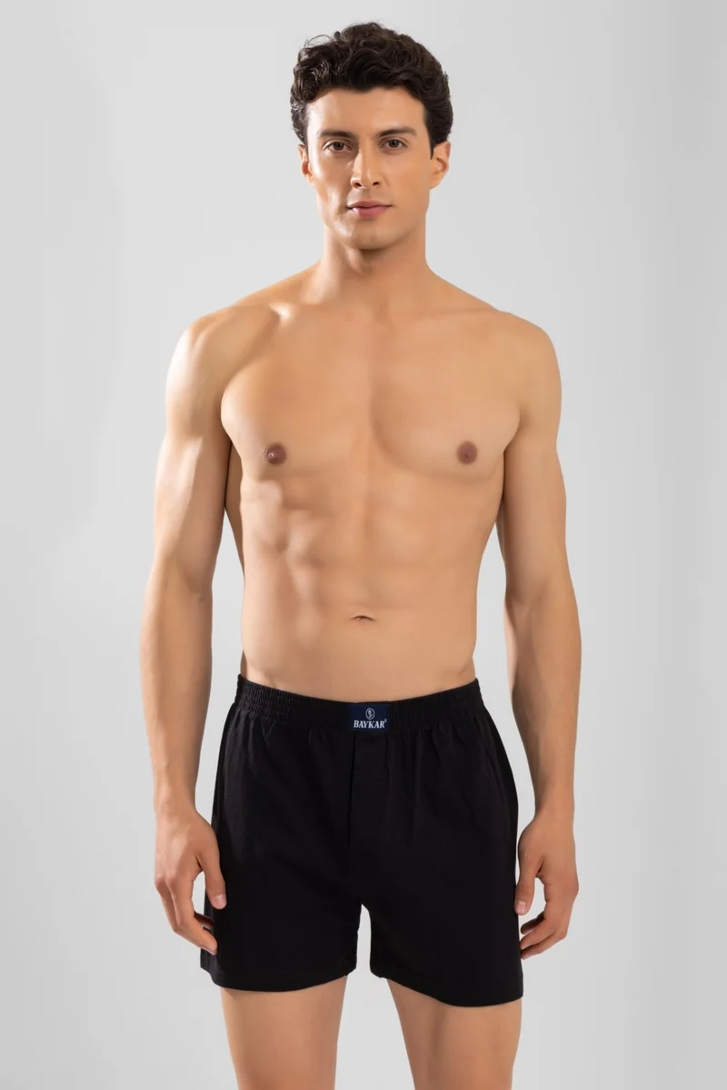 Baykar Men's Cotton Plain Boxer 3-Piece Set 1119 Black