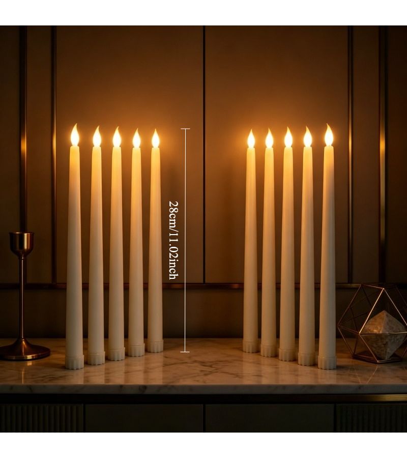 5 Pack Black LED Flameless Taper Candles Battery Powered Shiny Finish For Home Wedding Decor - Image 4