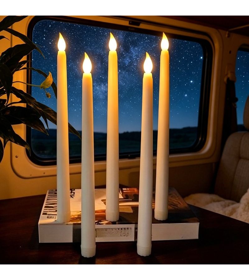 5 Pack Black LED Flameless Taper Candles Battery Powered Shiny Finish For Home Wedding Decor - Image 3