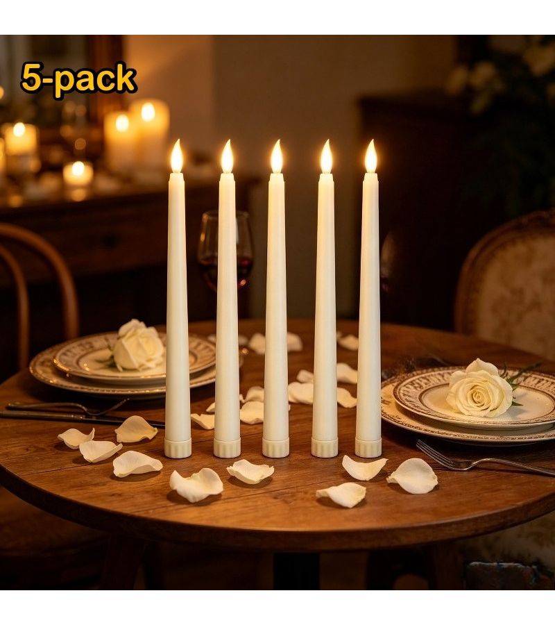 5 Pack Black LED Flameless Taper Candles Battery Powered Shiny Finish For Home Wedding Decor - Image 2