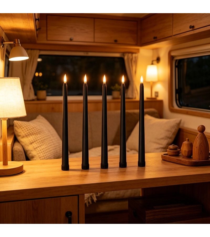 5 Pack Black LED Flameless Taper Candles Battery Powered Shiny Finish For Home Wedding Decor - Image 5