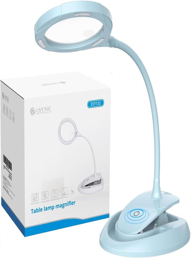 eSynic Magnifier Lamp with Light - 5X & 10X 110mm Large Lens with 15 LED Lights & USB-C Rechargeable Charging- With Flexible Gooseneck Adjustable Dual Clip& Base Mount for Crafts, Reading & Close Work - Image 1