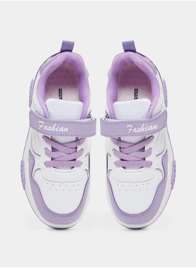 Styli Color Block Round Toe Sneakers with Back Pull Tab