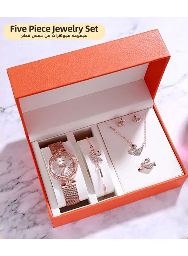 general Women's Elegant Watch and Bracelet Set with Watch & Bracelet & Necklace & Ring & Earrings & Bracelet Jewelry Set Dress Wrist Watch for Ladies as Gifts - Image 1