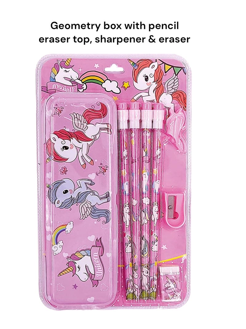 Le Delite 12 In 1 Unicorn Gifts Girls Kids Unicorn Theme Gift For Kids Age 6-8 Years 10-12 Year/Diary, Stickers, Pen Stationary Box Scale/Badge, Keyring, Eraser & Carry Bag - Image 3