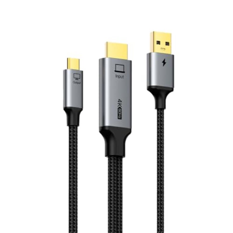 HDMI to USB C Cable 1M with USB Power, 4K 60Hz Unidirectional Adapter for Rokid Max, Xreal Air 2, RayNeo, Compatible with PS5, Xbox, Switch Dock to Portable Monitors - Image 1