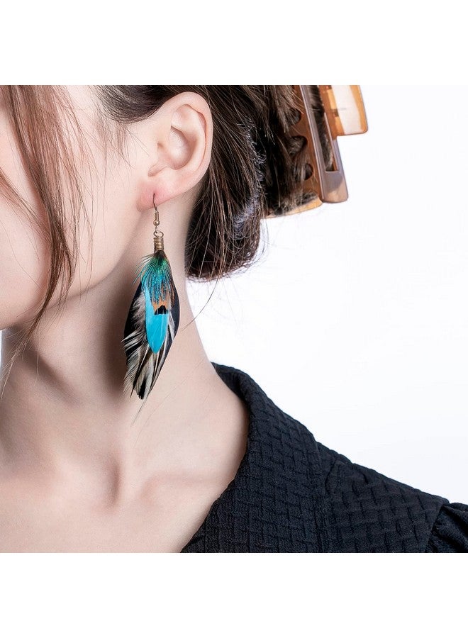 LUREME Bohemian Jewelry Multicolor Drop Shaped Peacock Feather Hook Dangle Earrings (02003508) - Image 2