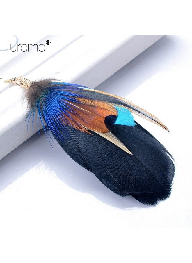 LUREME Bohemian Jewelry Multicolor Drop Shaped Peacock Feather Hook Dangle Earrings (02003508) - Image 4