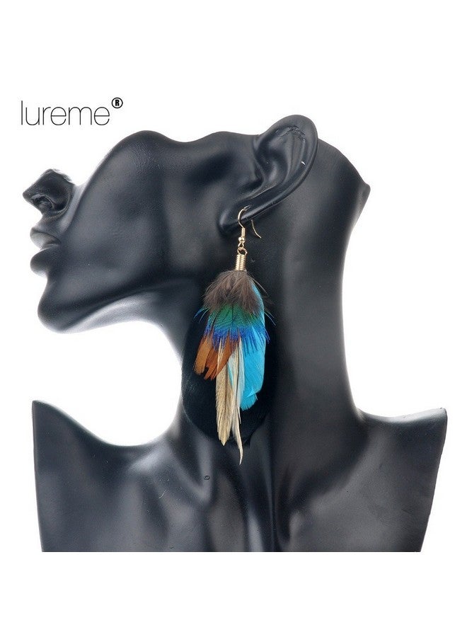 LUREME Bohemian Jewelry Multicolor Drop Shaped Peacock Feather Hook Dangle Earrings (02003508) - Image 5