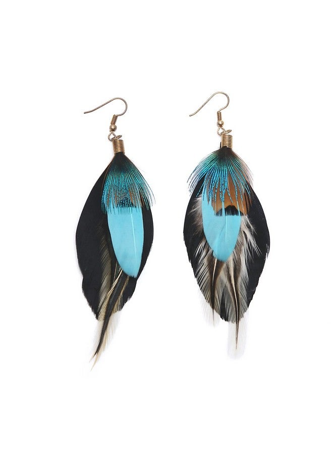 LUREME Bohemian Jewelry Multicolor Drop Shaped Peacock Feather Hook Dangle Earrings (02003508) - Image 1