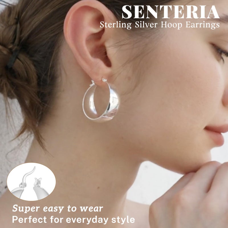 Senteria Thick Silver Hoop Earrings 925 Sterling Silver Hoop Earrings for Women Hypoallergenic Chunky Hoops Earring Lightweight Big Large Silver Hoops Earring for Women 25 MM - Image 2