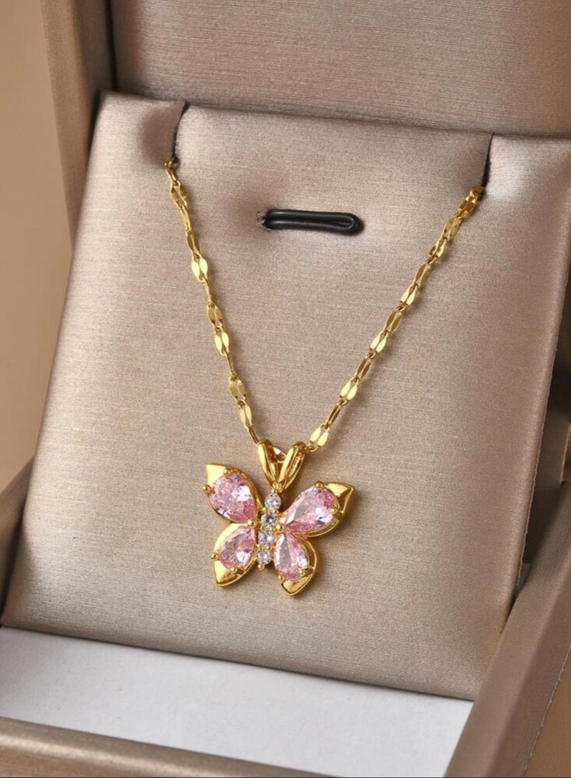 بلو لاين سلسال نسائي مصنوع من الاستانلس ستيل مطلي باللون الذهبي عيار 18 ومرصع بالزركون - Image 1