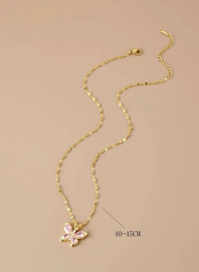 بلو لاين سلسال نسائي مصنوع من الاستانلس ستيل مطلي باللون الذهبي عيار 18 ومرصع بالزركون - Image 3