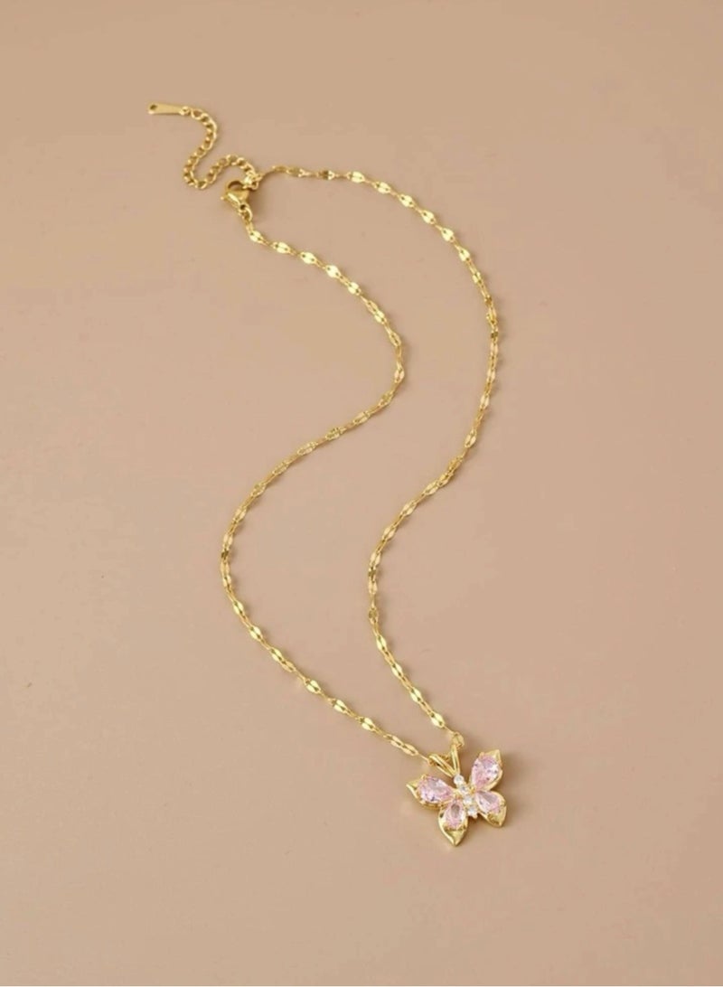 بلو لاين سلسال نسائي مصنوع من الاستانلس ستيل مطلي باللون الذهبي عيار 18 ومرصع بالزركون - Image 2