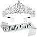 COCIDE Birthday Silver Tiara and Crowns Kit Silver Tiara Crown Sash Rhinestone Headband Glitter Sash for Women Girls Birthday Party Decorations - Image 3