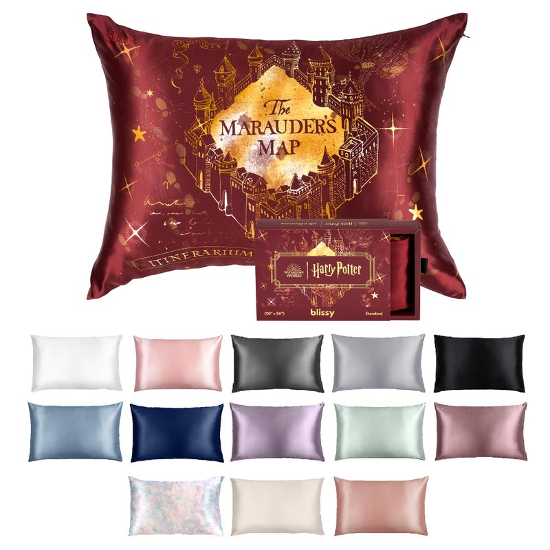 Blissy Silk Pillowcase  100 Pure Mulberry Silk  22 Momme 6A HighGrade Fibers  Silk Pillow Cover for Hair  Skin  Regular Queen  King Harry Potter  Marauders Map King