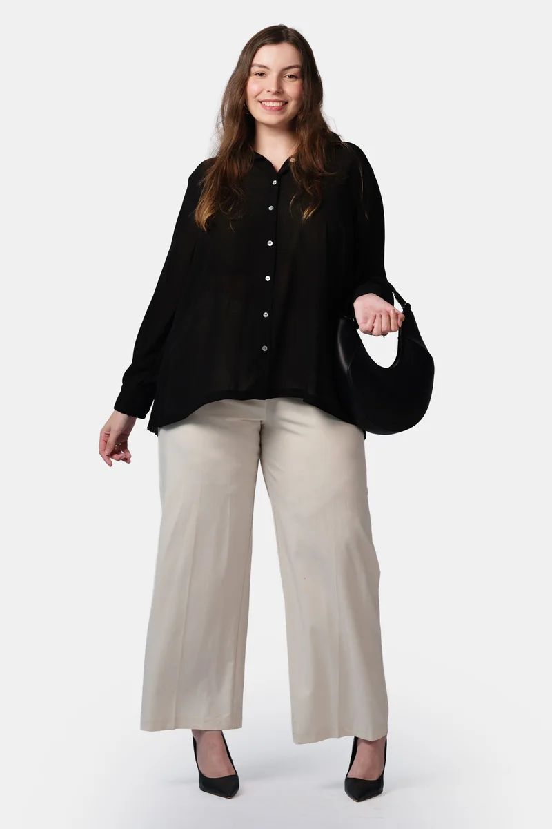 فيرجيو Solid Georgette Relaxed Fluid Plus Size Shirt With Pleated Back for Women