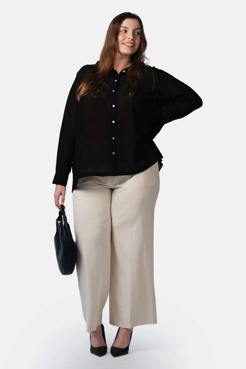 فيرجيو Solid Georgette Relaxed Fluid Plus Size Shirt With Pleated Back for Women