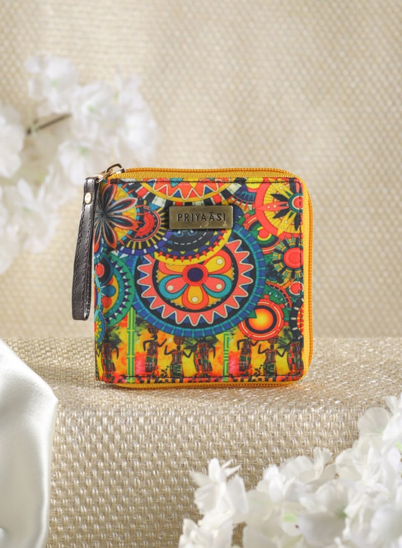Priyaasi Women Yellow  Blue Ethnic Motifs Printed Zip Around Wallet  - Image 1