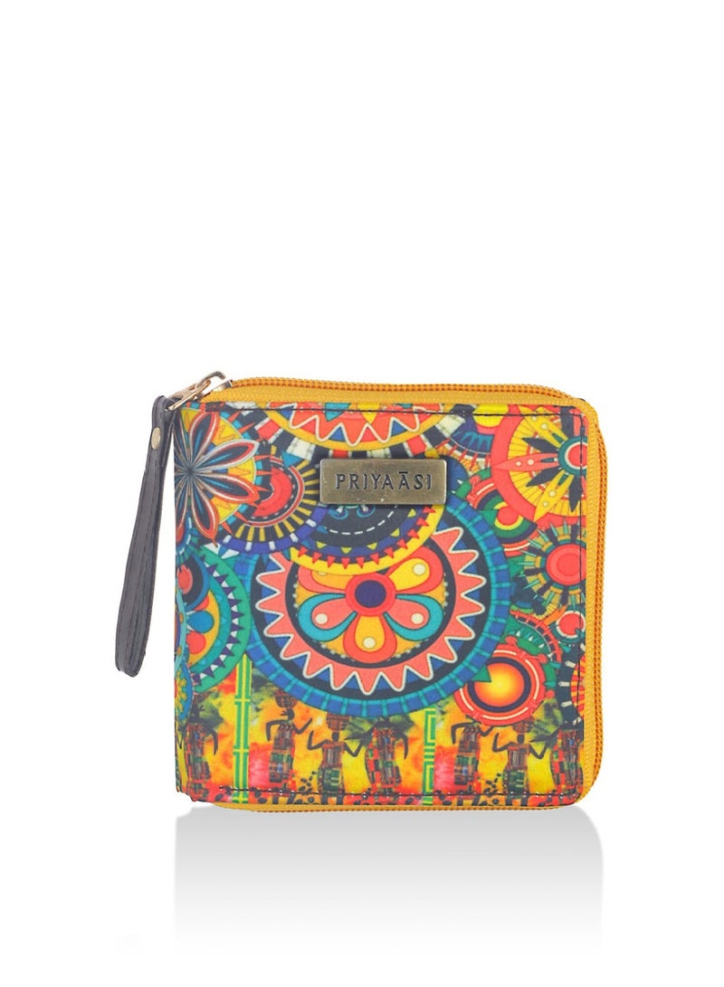 Priyaasi Women Yellow  Blue Ethnic Motifs Printed Zip Around Wallet  - Image 2