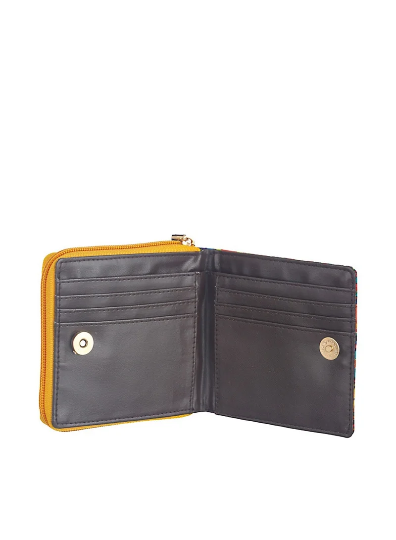 Priyaasi Women Yellow  Blue Ethnic Motifs Printed Zip Around Wallet