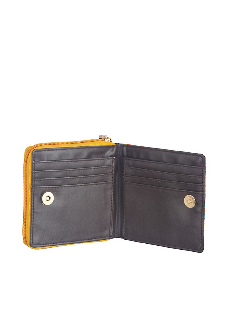 Priyaasi Women Yellow  Blue Ethnic Motifs Printed Zip Around Wallet  - Image 4