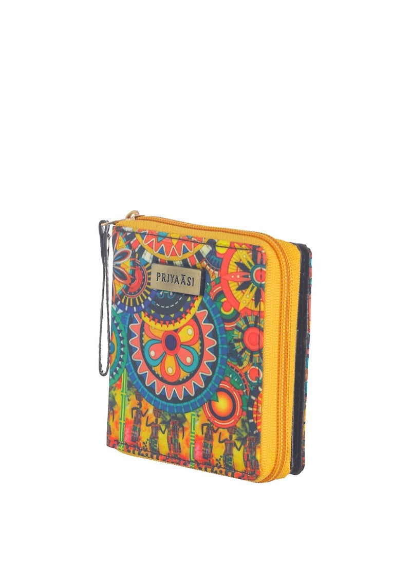 Priyaasi Women Yellow  Blue Ethnic Motifs Printed Zip Around Wallet  - Image 3