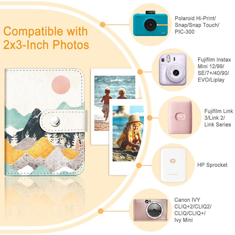 Lebrocoli Boho Landscape Small Photos Album for 2x3 Inch Films, 56 Pockets Mini Cute Albums Book for Polaroid Fujifilm Instax Mini Instant Camera Printer, Kpop Photocard Pictures Binders Storage - Image 3