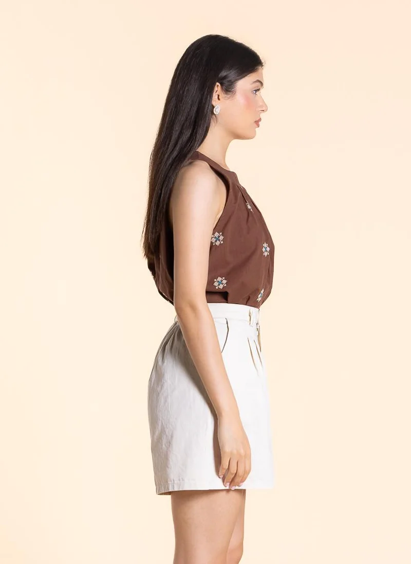 SHAPES EMBROIDERED HALTER NECK TOP
