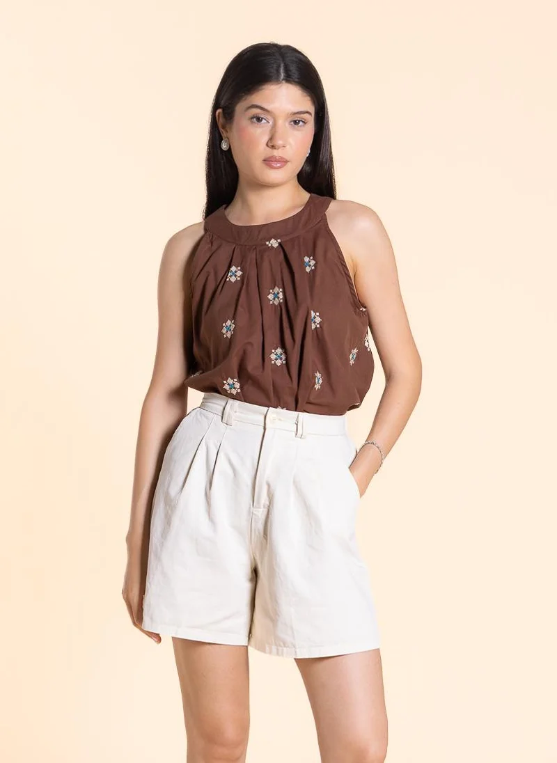 SHAPES EMBROIDERED HALTER NECK TOP