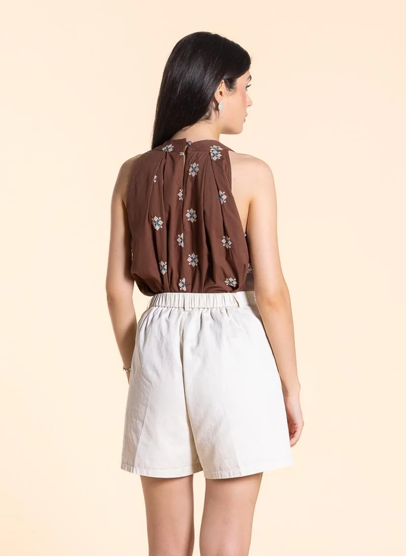 SHAPES EMBROIDERED HALTER NECK TOP