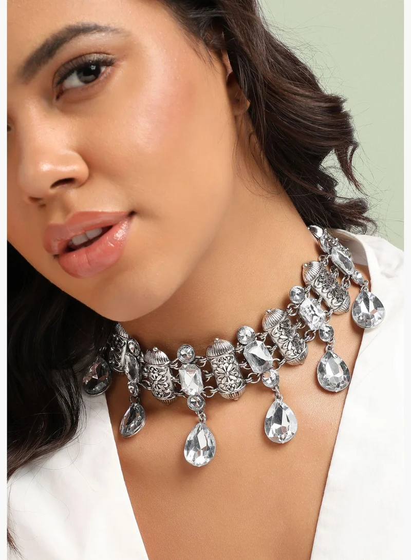SOHI Silver Plated Designer Stone Party Wear Necklace For Women