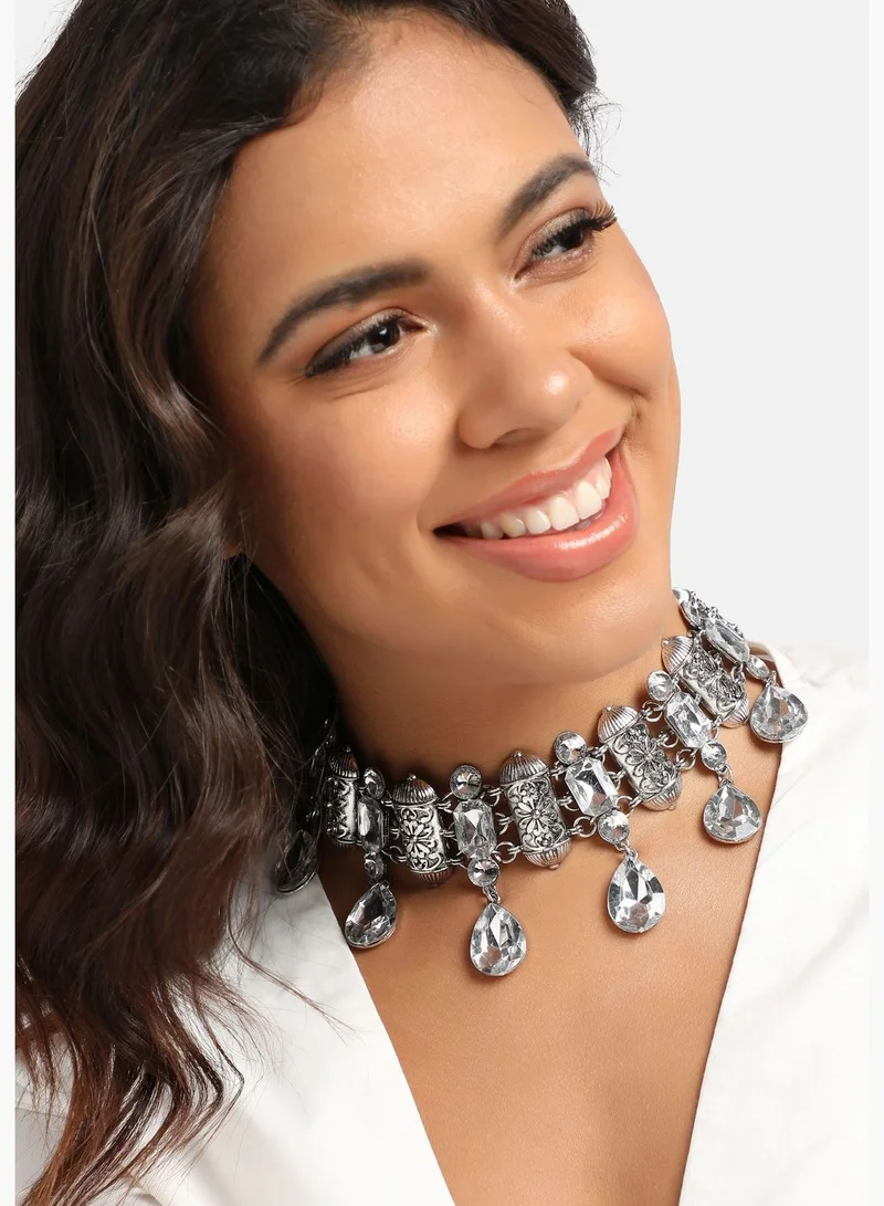 SOHI Silver Plated Designer Stone Party Wear Necklace For Women