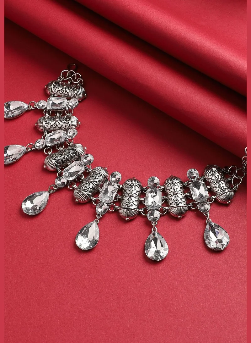 SOHI Silver Plated Designer Stone Party Wear Necklace For Women