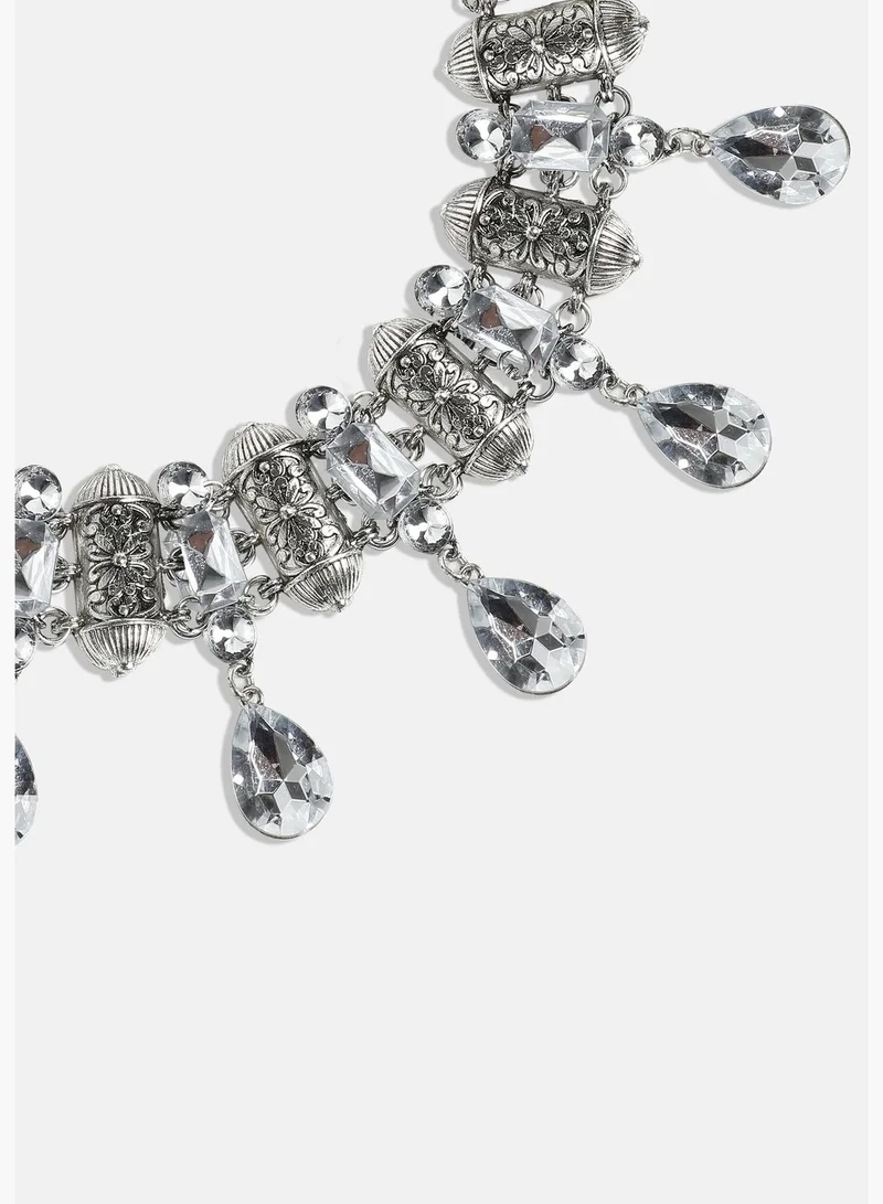 SOHI Silver Plated Designer Stone Party Wear Necklace For Women