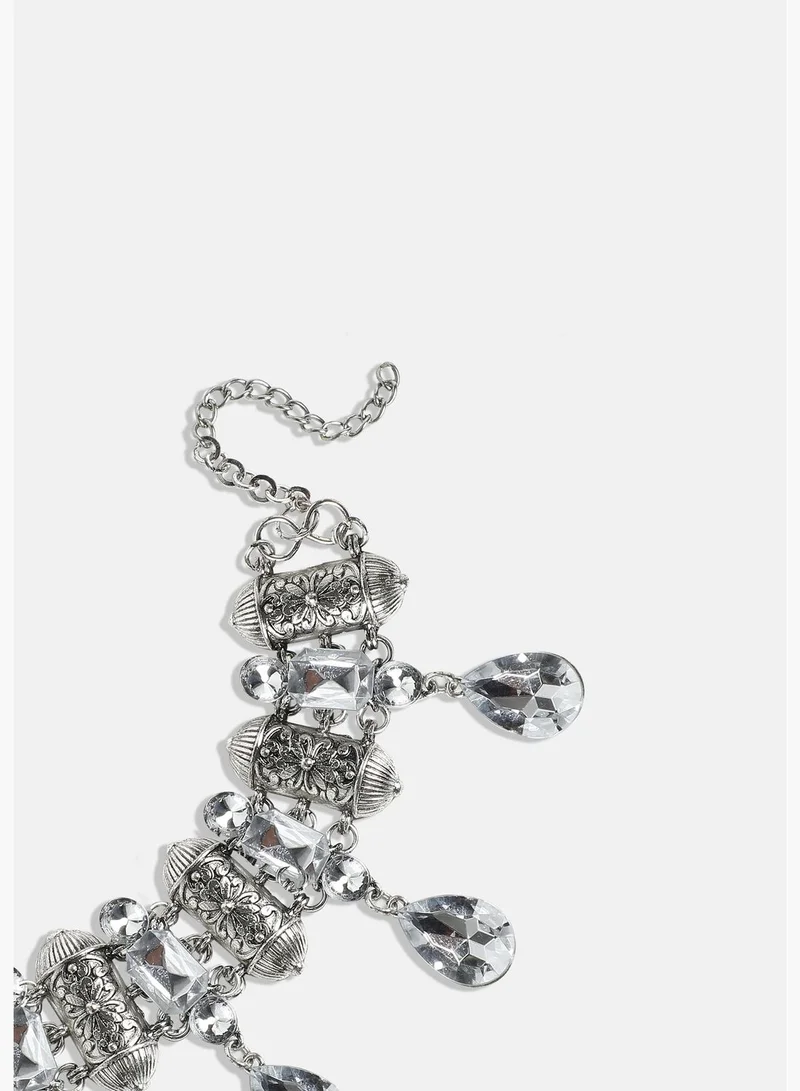 SOHI Silver Plated Designer Stone Party Wear Necklace For Women