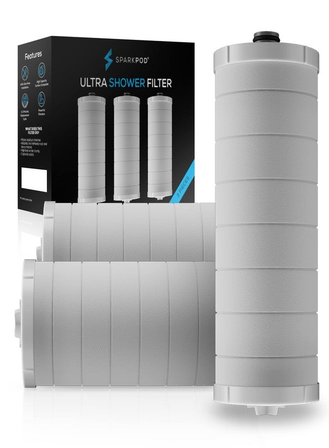 SparkPod Ultra Shower Filter Cartridge - High Output Shower Head Filter Cartridge Replacement - Unique Filtration Method Removes Up To 95% of Chlorine, Heavy Metals, Sediments & Impurities (3 Pieces) - Image 1