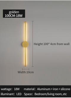 LOOPITYS Modern Interior Wall Light 18W LED Wall Light, Gold Wall Light for Bedroom Living Room Corridor (Color : Three color temperatures, Size : 100 CM)  - Image 4