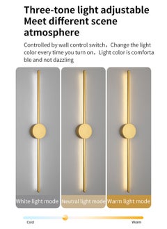 LOOPITYS Modern Interior Wall Light 18W LED Wall Light, Gold Wall Light for Bedroom Living Room Corridor (Color : Three color temperatures, Size : 100 CM)  - Image 3