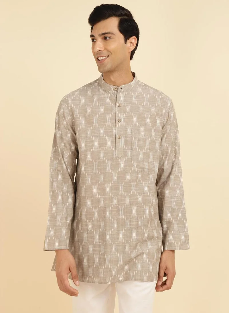 Fabindia Grey Cotton Ikat Woven Short Kurta