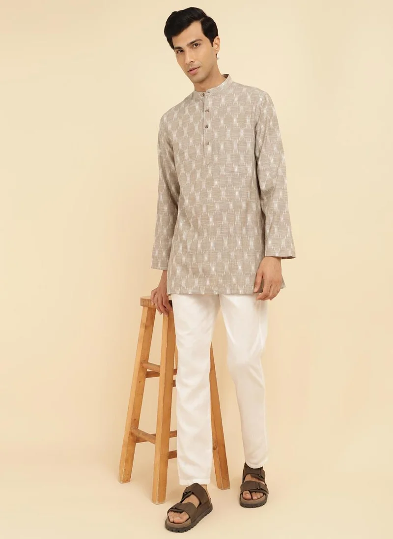 Fabindia Grey Cotton Ikat Woven Short Kurta