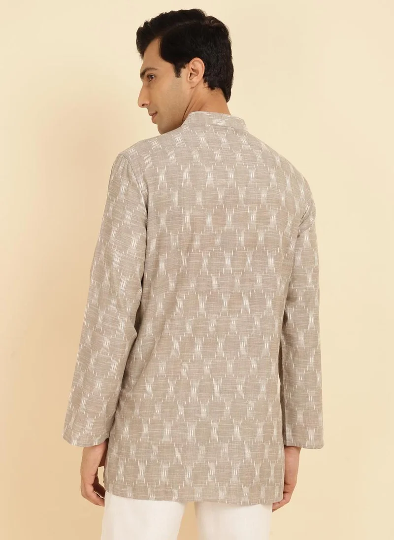 Fabindia Grey Cotton Ikat Woven Short Kurta