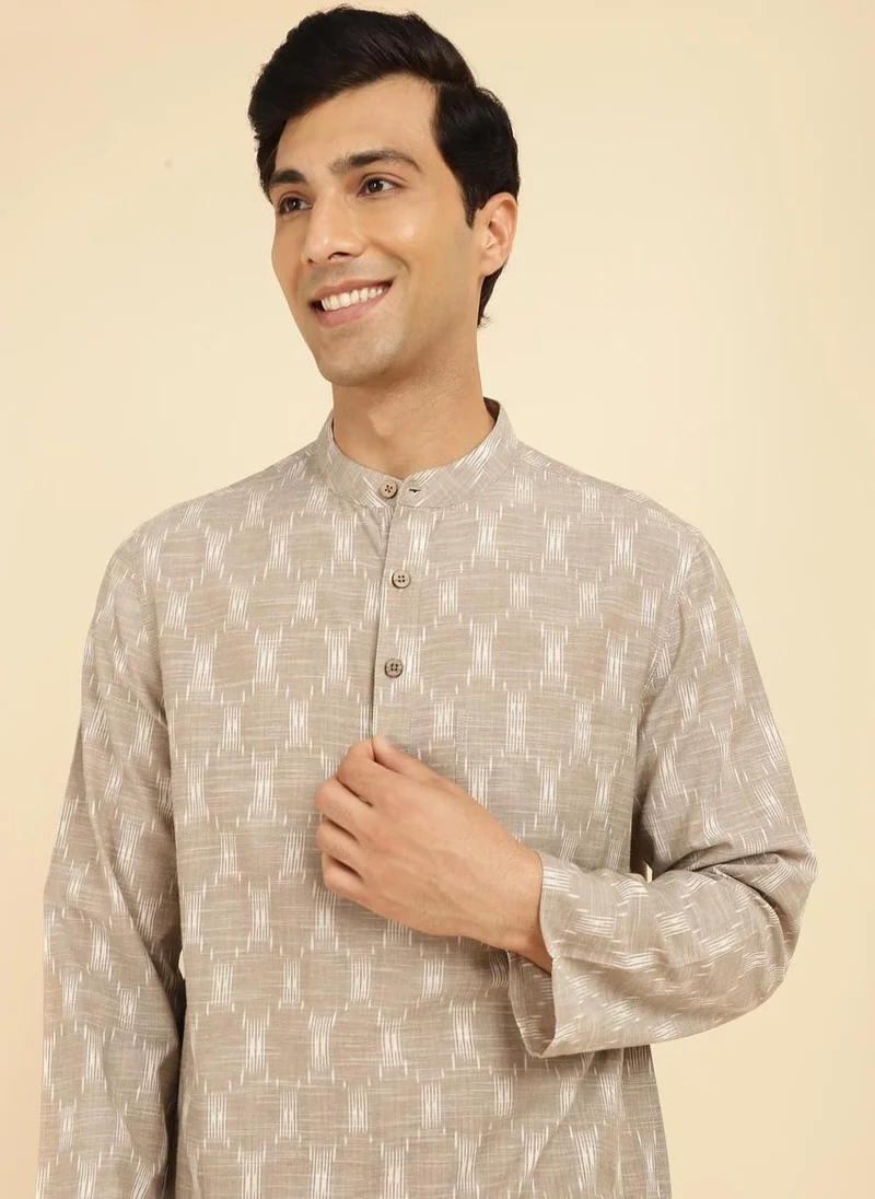 Fabindia Grey Cotton Ikat Woven Short Kurta