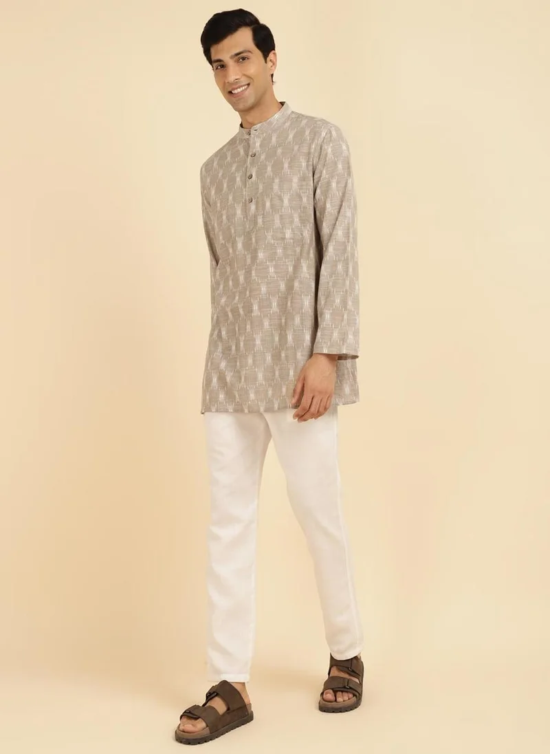 Fabindia Grey Cotton Ikat Woven Short Kurta