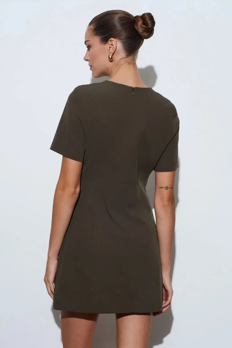 Dilvin Olive Green DILVIN Mini Shift Dress With Zipper for Women | Best Price UAE