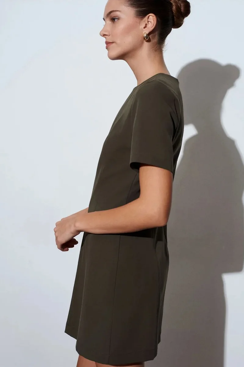 Dilvin Olive Green DILVIN Mini Shift Dress With Zipper for Women | Best Price UAE